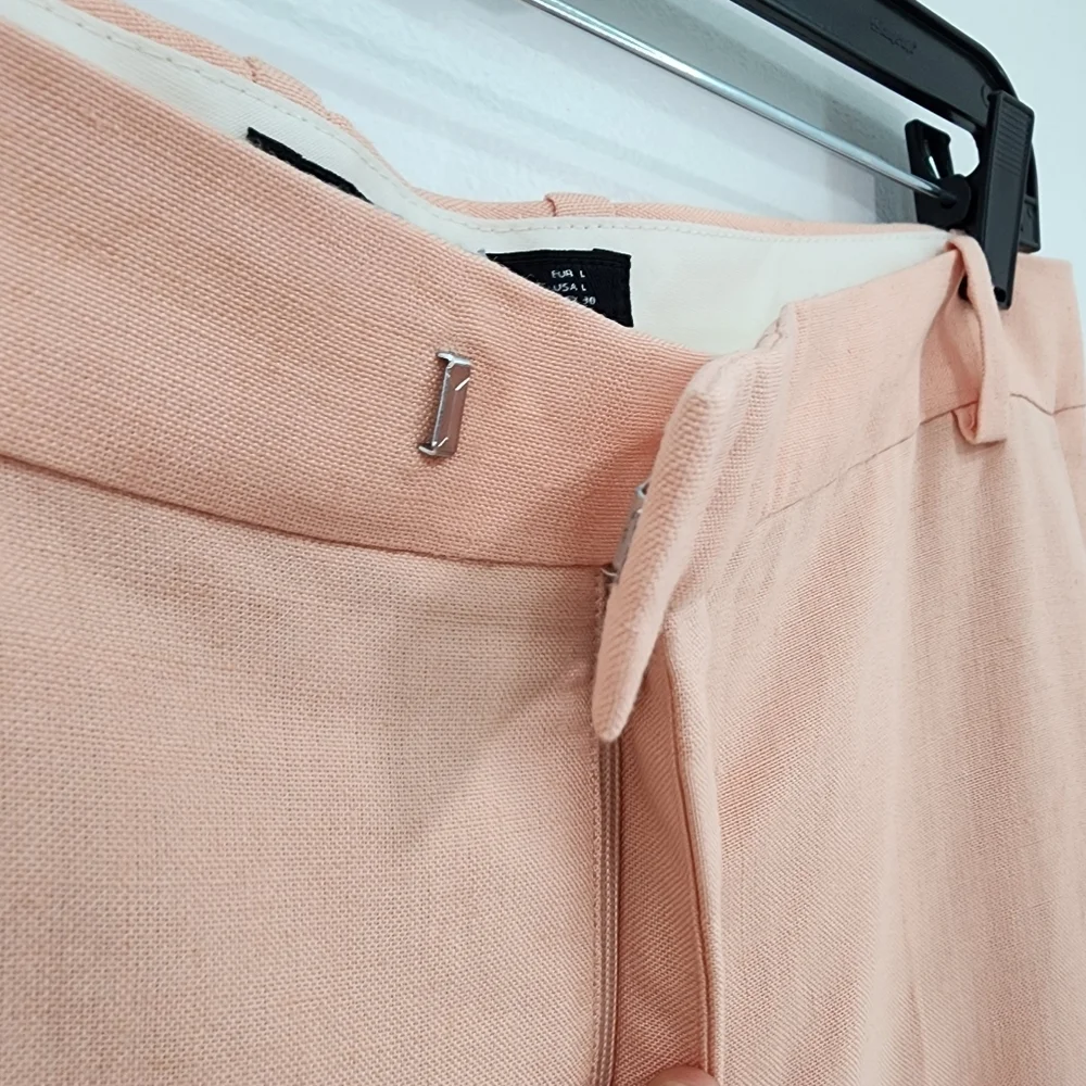 Zara Women's Peach Salmon Linen Blend Straight Leg Pants Sz L